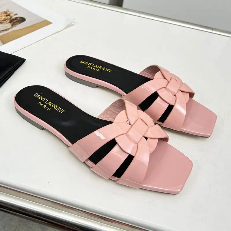 Saint Laurent Tribute Slides Women Patent Leather Pink