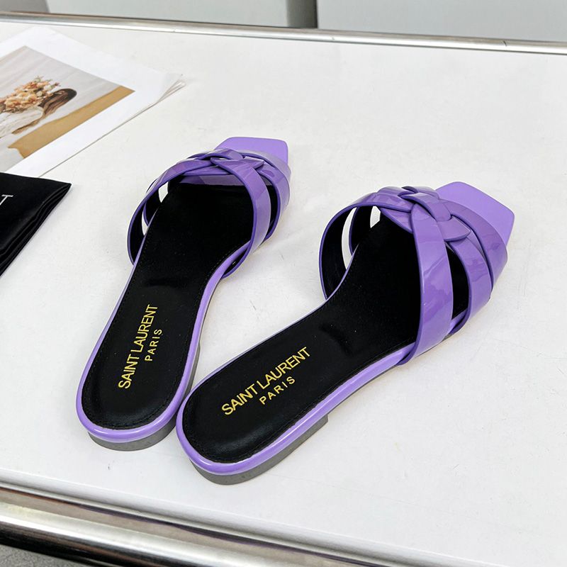 Saint Laurent Tribute Slides Women Patent Leather Purple