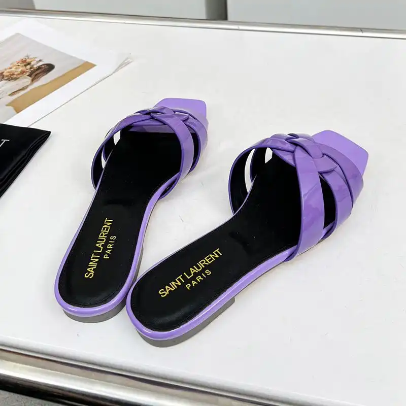 Cheap Saint Laurent Tribute Slides Women Patent Leather Purple