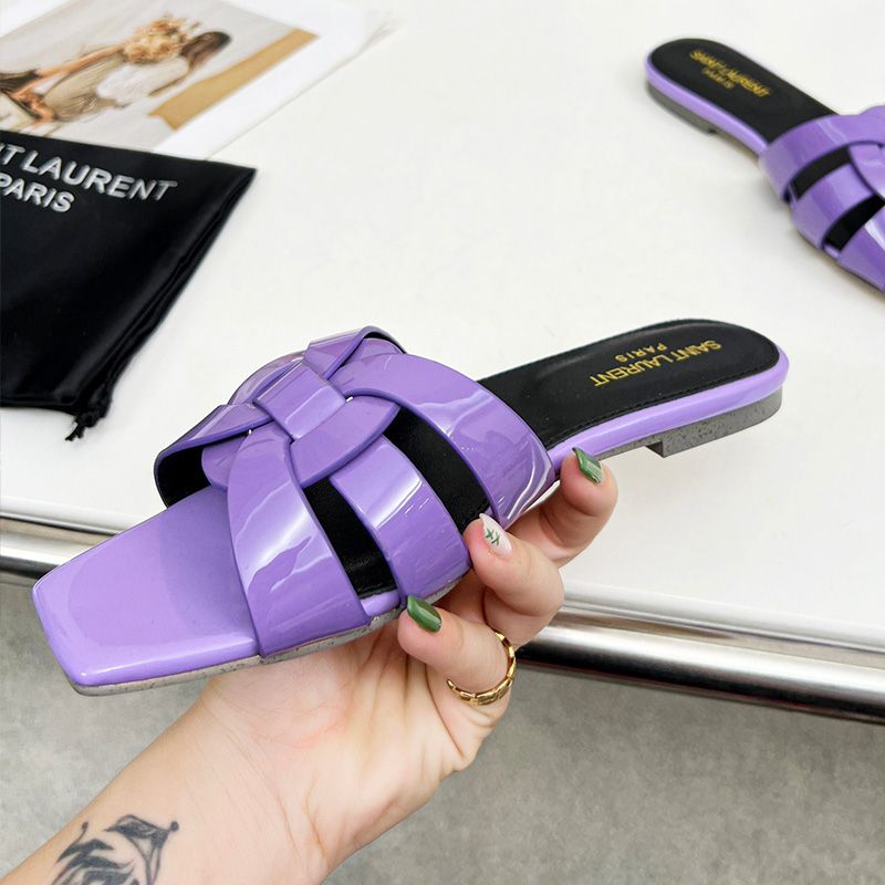 Saint Laurent Tribute Slides Women Patent Leather Purple