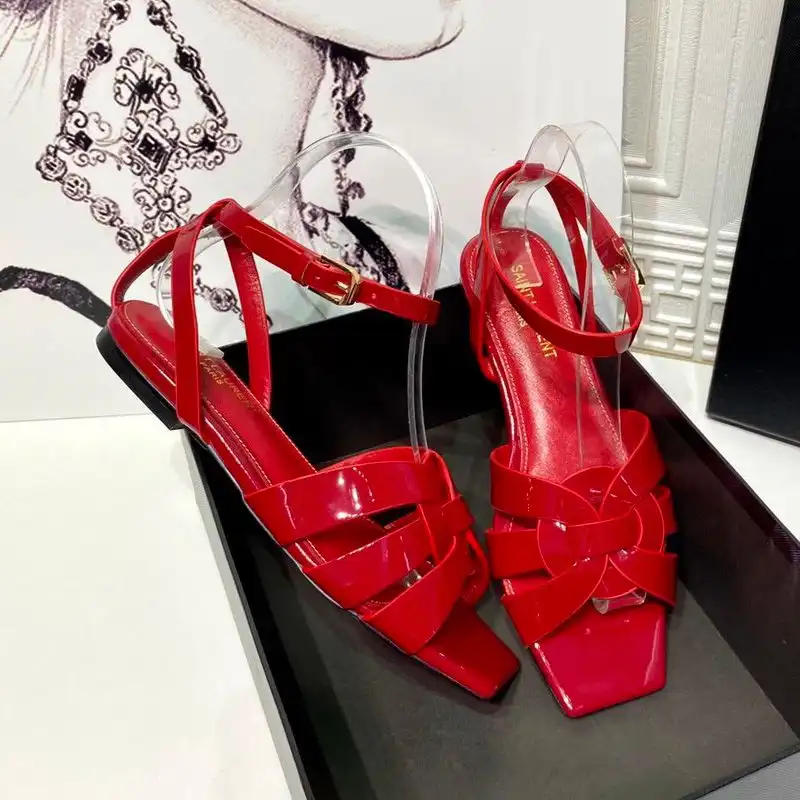 Saint Laurent Tribute Flat Sandals Women Patent Leather Red