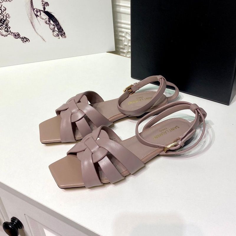 Saint Laurent Tribute Flat Sandals Women Smooth Leather Cherry