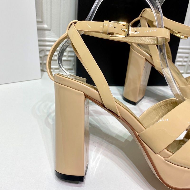 Saint Laurent Tribute Platform Sandals Women Patent Leather Beige