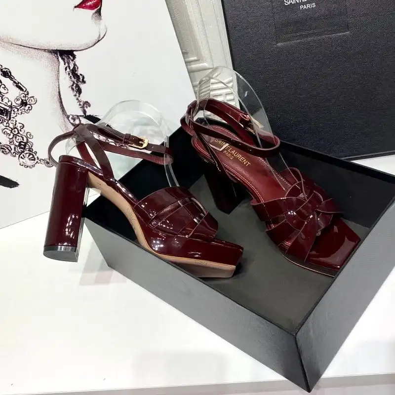 Saint Laurent Tribute Platform Sandals Women Patent Leather Burgundy