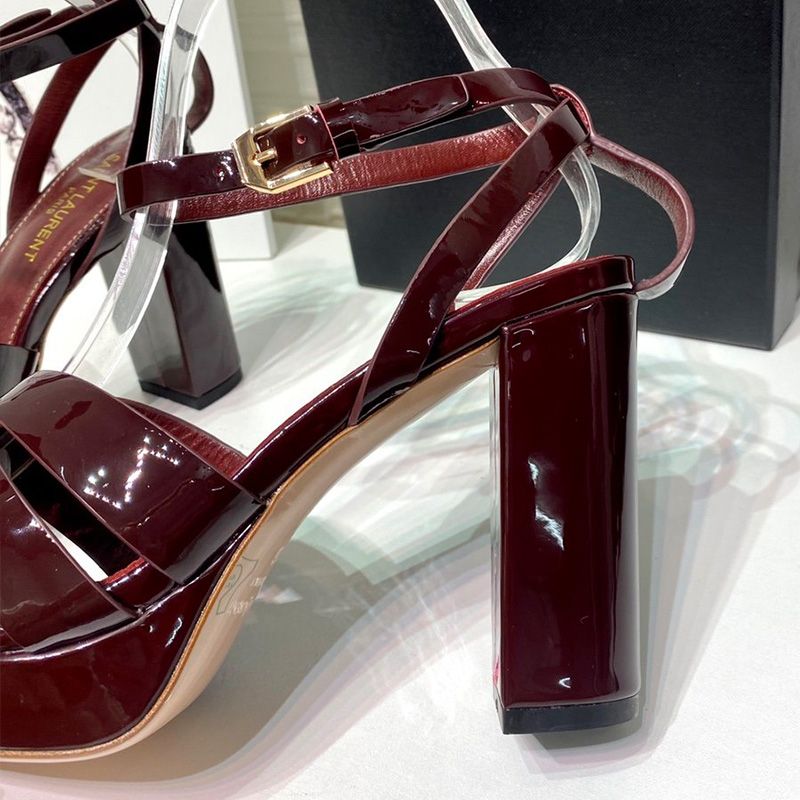 Saint Laurent Tribute Platform Sandals Women Patent Leather Burgundy