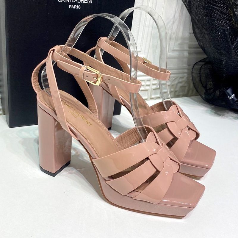 Saint Laurent Tribute Platform Sandals Women Patent Leather Pink