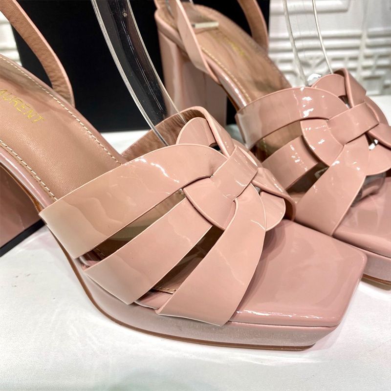 Saint Laurent Tribute Platform Sandals Women Patent Leather Pink