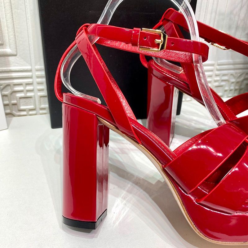 Saint Laurent Tribute Platform Sandals Women Patent Leather Red