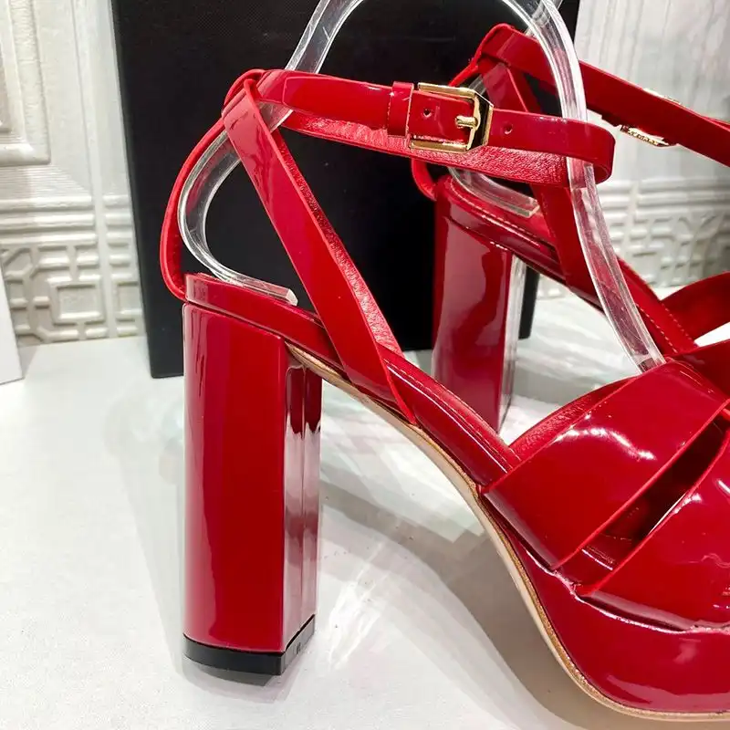 CHEAP Saint Laurent Tribute Platform Sandals Women Patent Leather Red