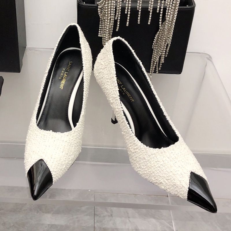 Saint Laurent Vesper Pumps Women Tweed and Leather White