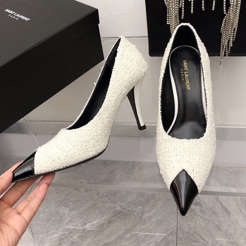 Saint Laurent Vesper Pumps Women Tweed and Leather White