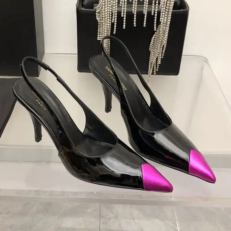 Saint Laurent Vesper Slingback Pumps Women Patent Leather Black Rose