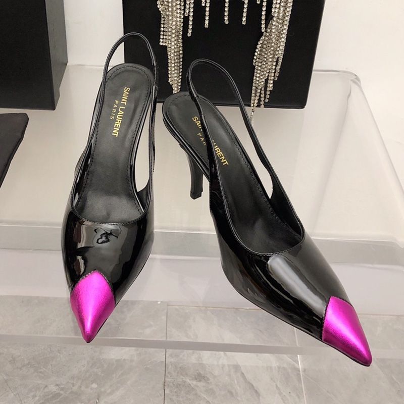 Saint Laurent Vesper Slingback Pumps Women Patent Leather Black Rose