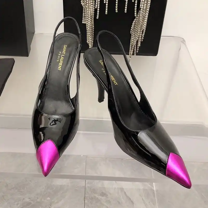 CHEAP Saint Laurent Vesper Slingback Pumps Women Patent Leather Black Rose