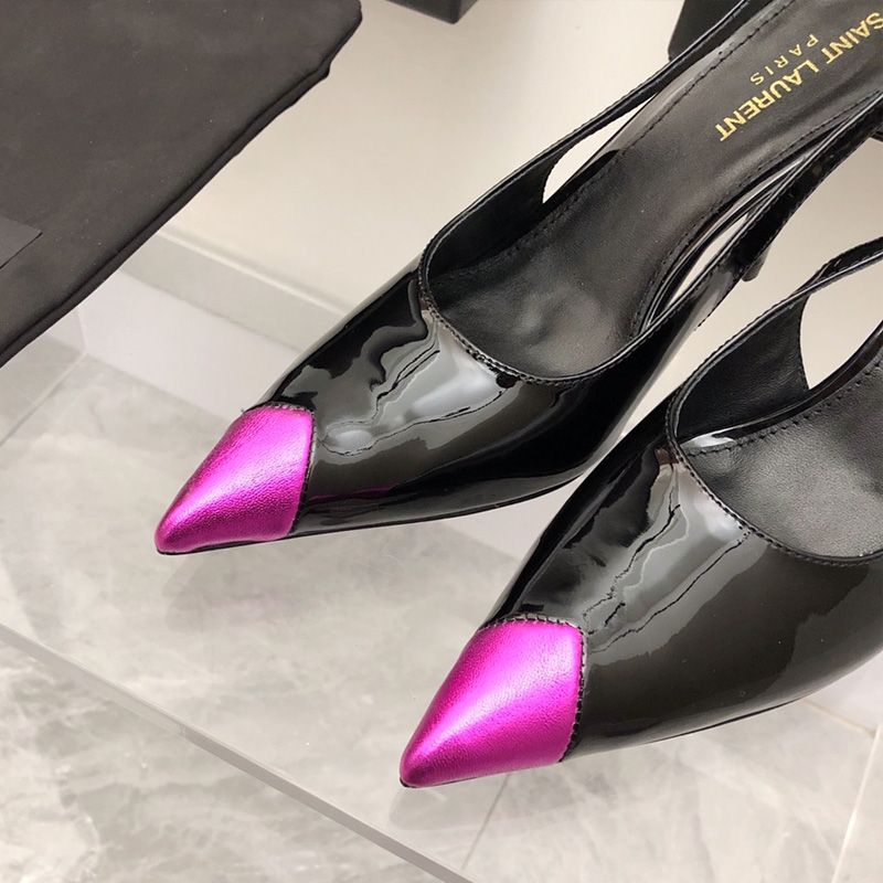 Saint Laurent Vesper Slingback Pumps Women Patent Leather Black Rose