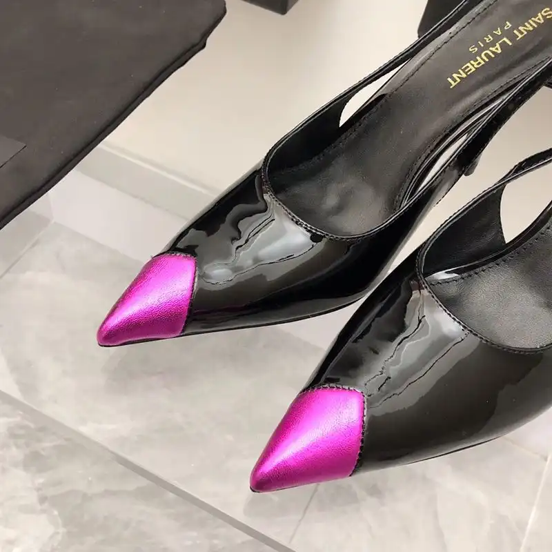 CHEAP Saint Laurent Vesper Slingback Pumps Women Patent Leather Black Rose