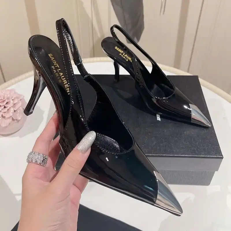 Saint Laurent Vesper Slingback Pumps Women Patent Leather Black Silver