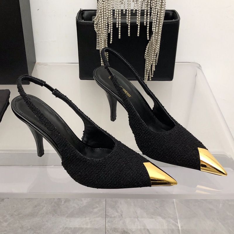 Saint Laurent Vesper Slingback Pumps Women Tweed and Leather Black