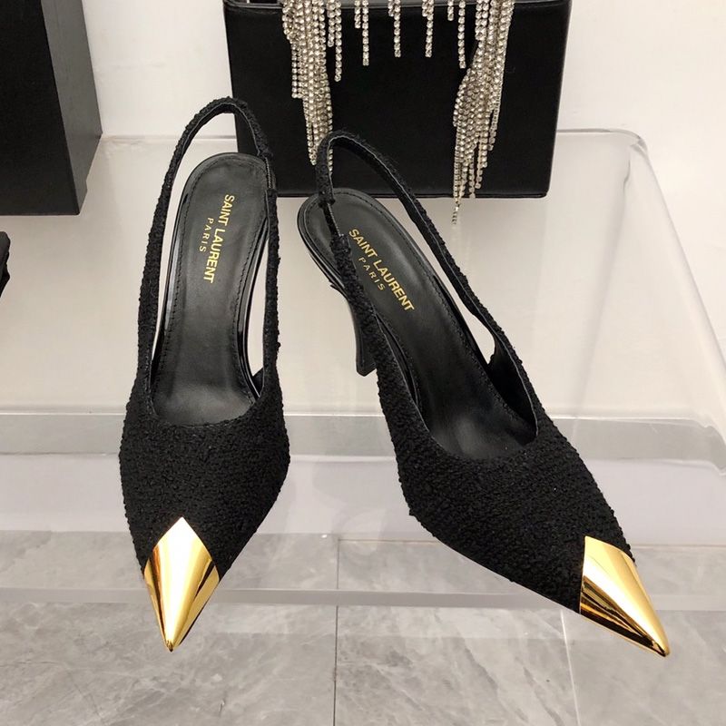 Saint Laurent Vesper Slingback Pumps Women Tweed and Leather Black