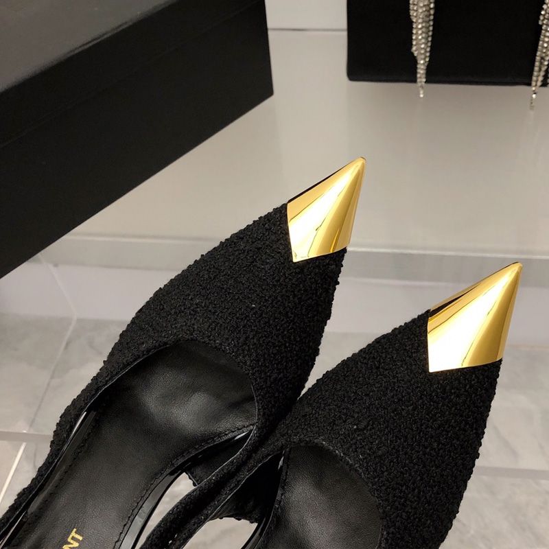 Saint Laurent Vesper Slingback Pumps Women Tweed and Leather Black