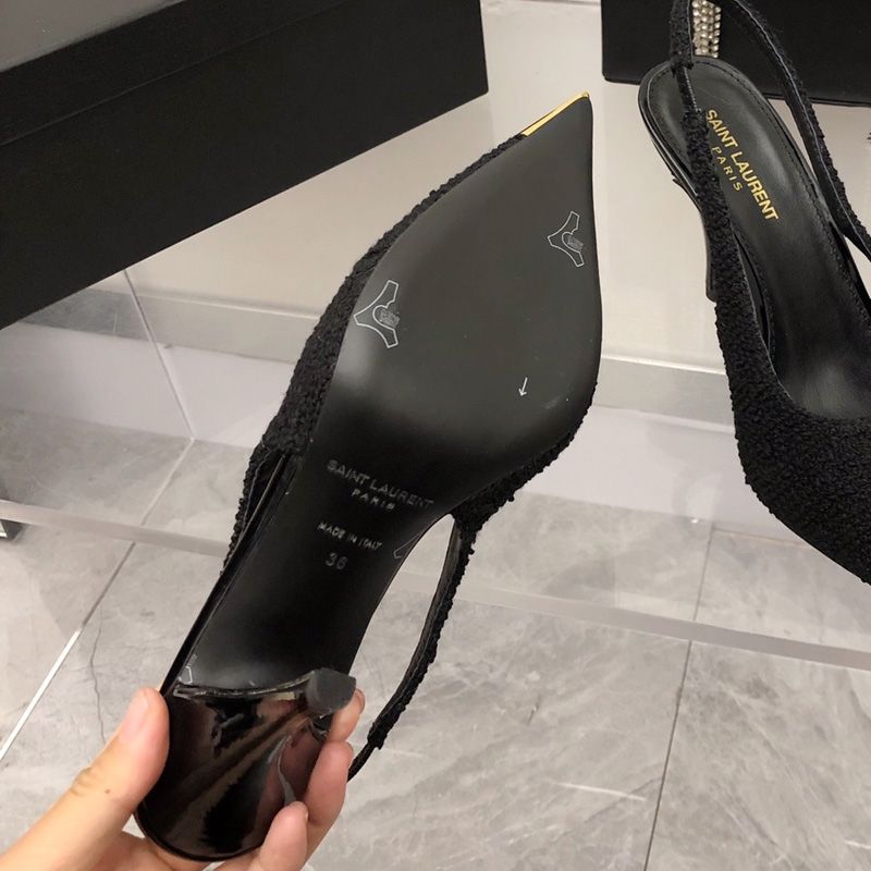 Saint Laurent Vesper Slingback Pumps Women Tweed and Leather Black