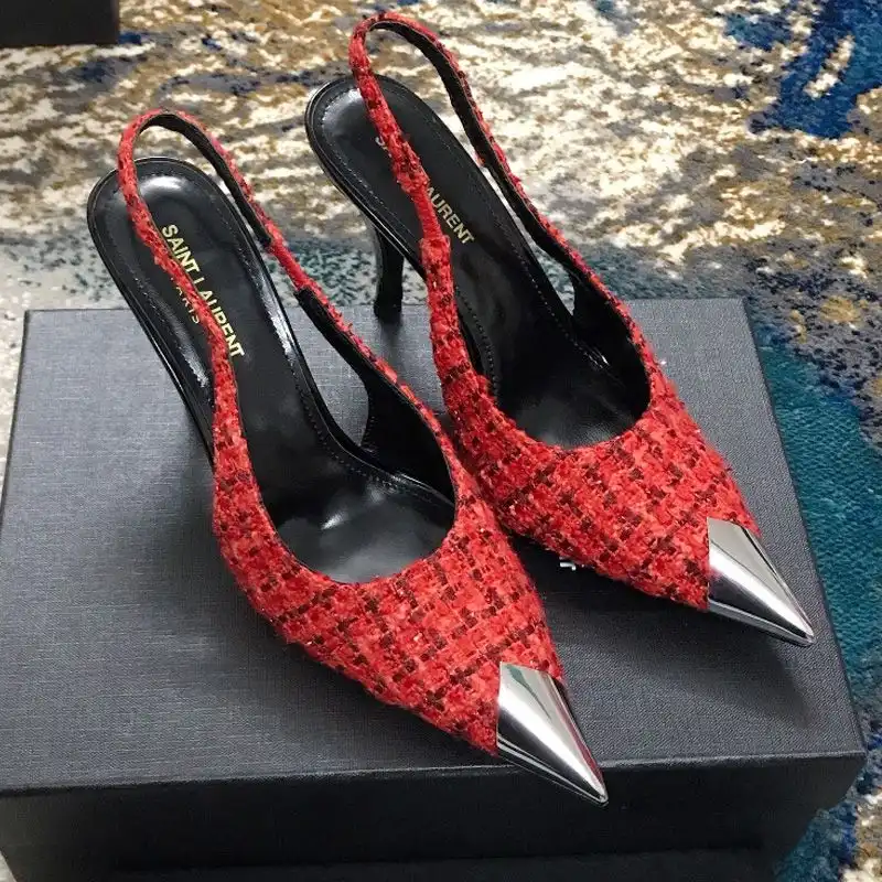 Saint Laurent Vesper Slingback Pumps Women Tweed and Leather Red