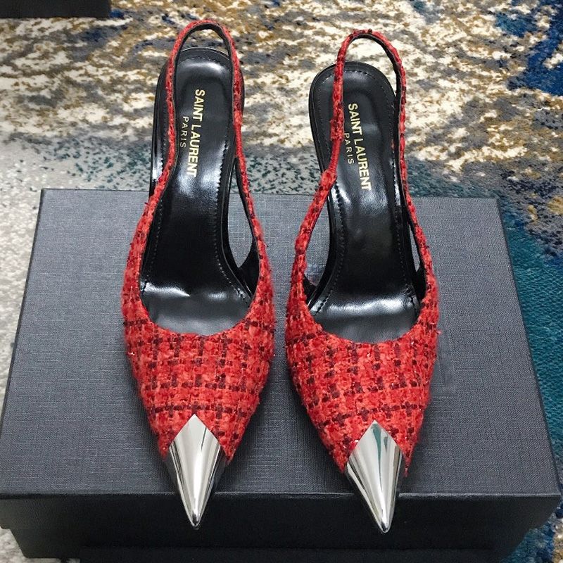 Saint Laurent Vesper Slingback Pumps Women Tweed and Leather Red