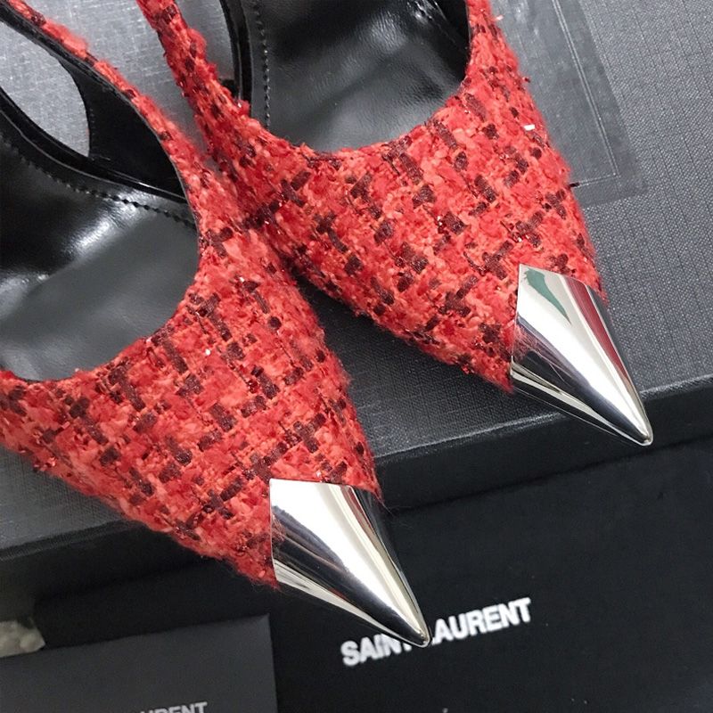 Saint Laurent Vesper Slingback Pumps Women Tweed and Leather Red