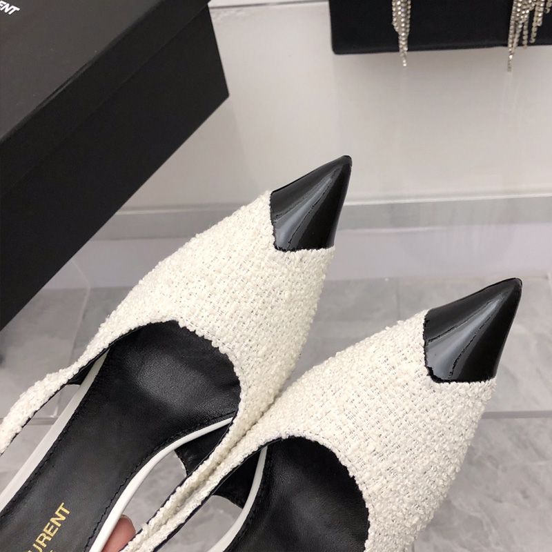 Saint Laurent Vesper Slingback Pumps Women Tweed and Leather White