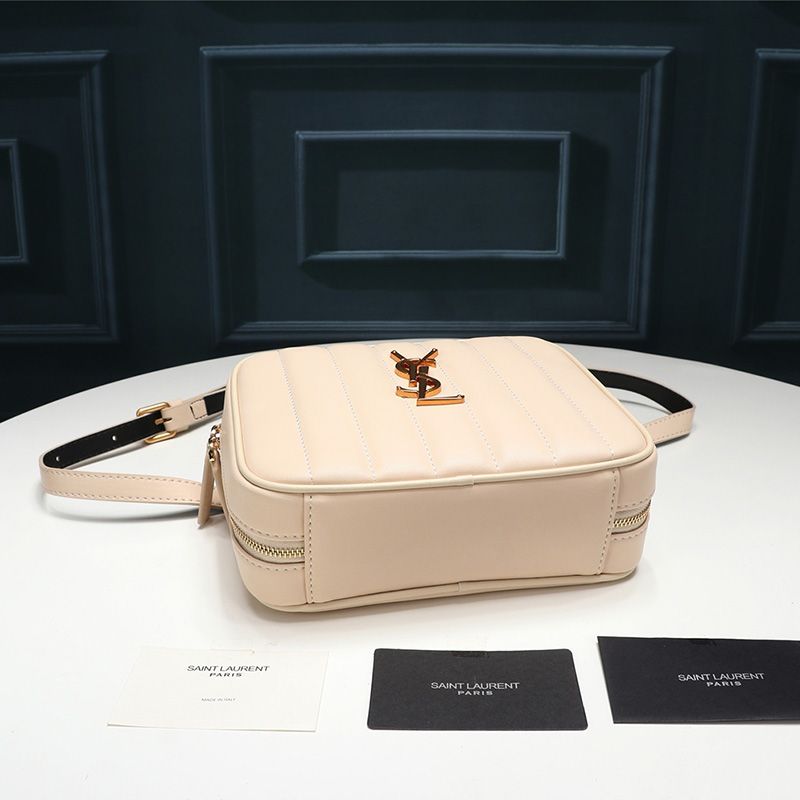 Saint Laurent Vicky Belt Bag In Matelasse Leather Apricot Gold