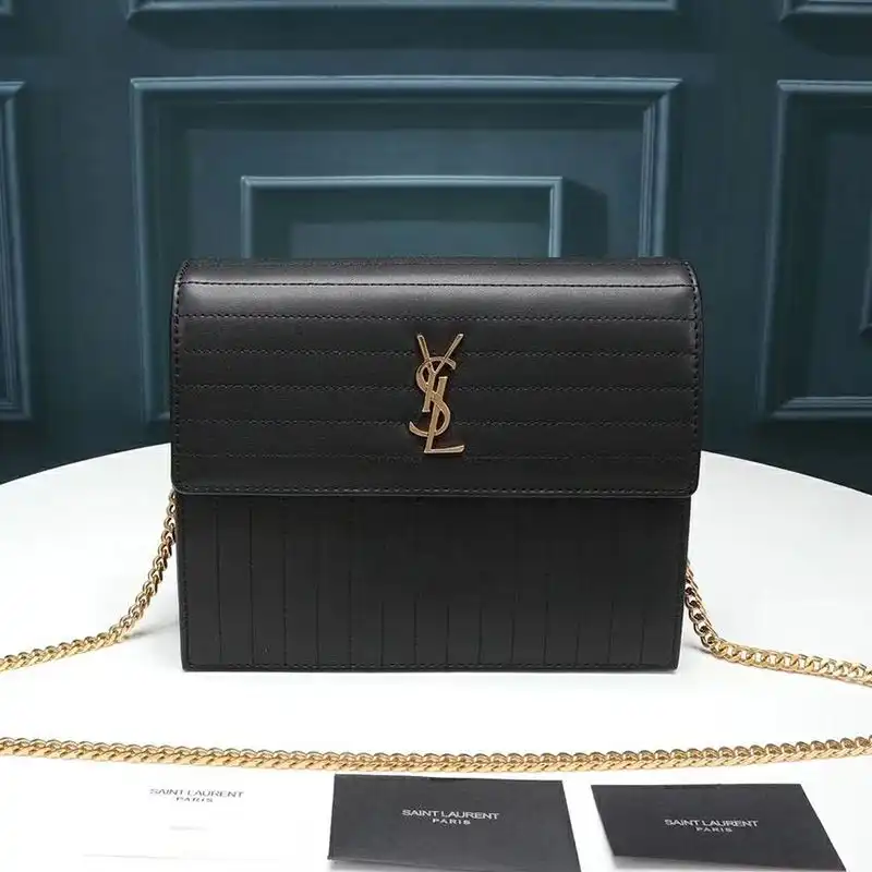 Saint Laurent Victoire Chain Bag In Crinkled Leather Black Gold