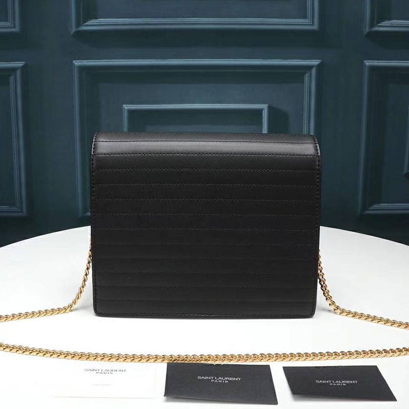 Saint Laurent Victoire Chain Bag In Crinkled Leather Black Gold