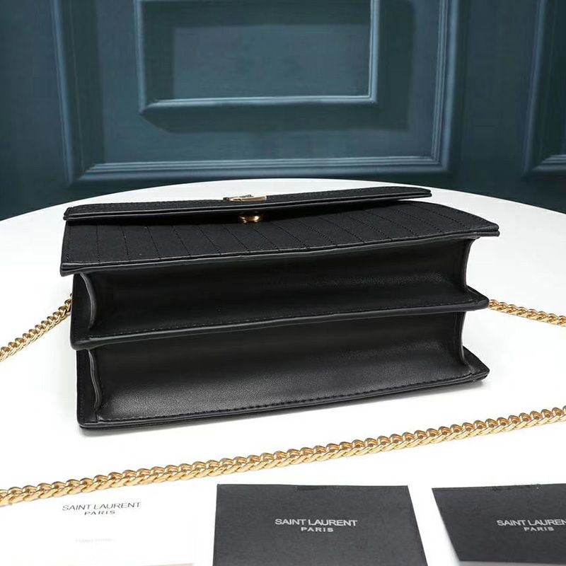 Saint Laurent Victoire Chain Bag In Crinkled Leather Black Gold