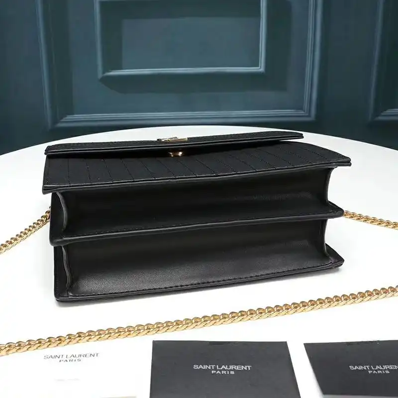 Cheap Saint Laurent Victoire Chain Bag In Crinkled Leather Black Gold