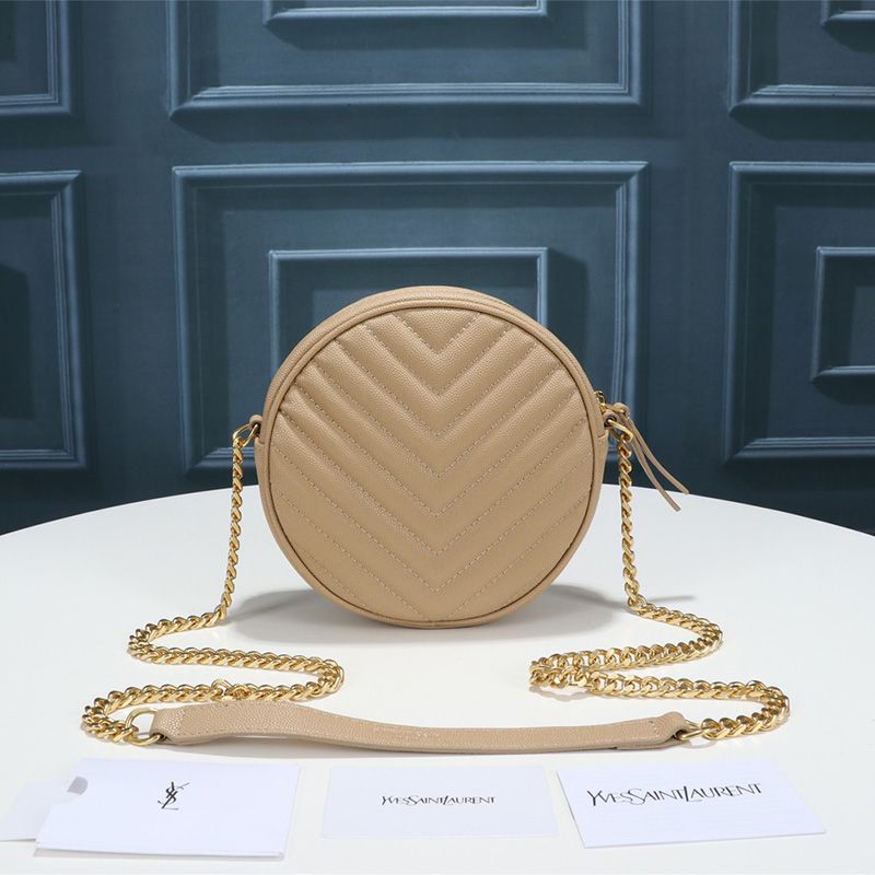 Saint Laurent Vinyle Round Camera Bag In Grained Matelasse Leather Apricot Gold