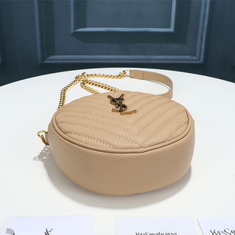 Saint Laurent Vinyle Round Camera Bag In Grained Matelasse Leather Apricot Gold