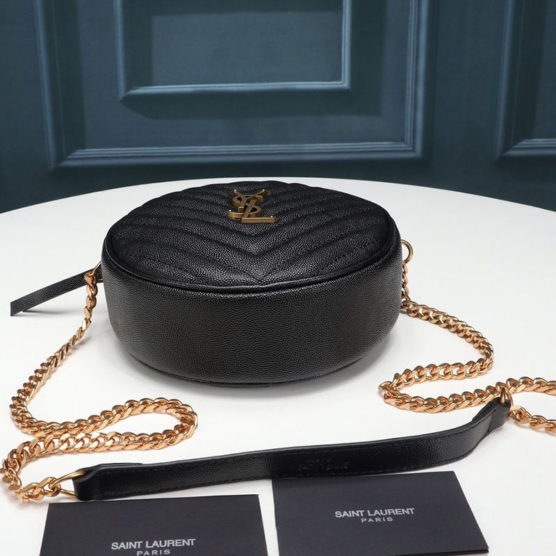 Saint Laurent Vinyle Round Camera Bag In Grained Matelasse Leather Black Gold