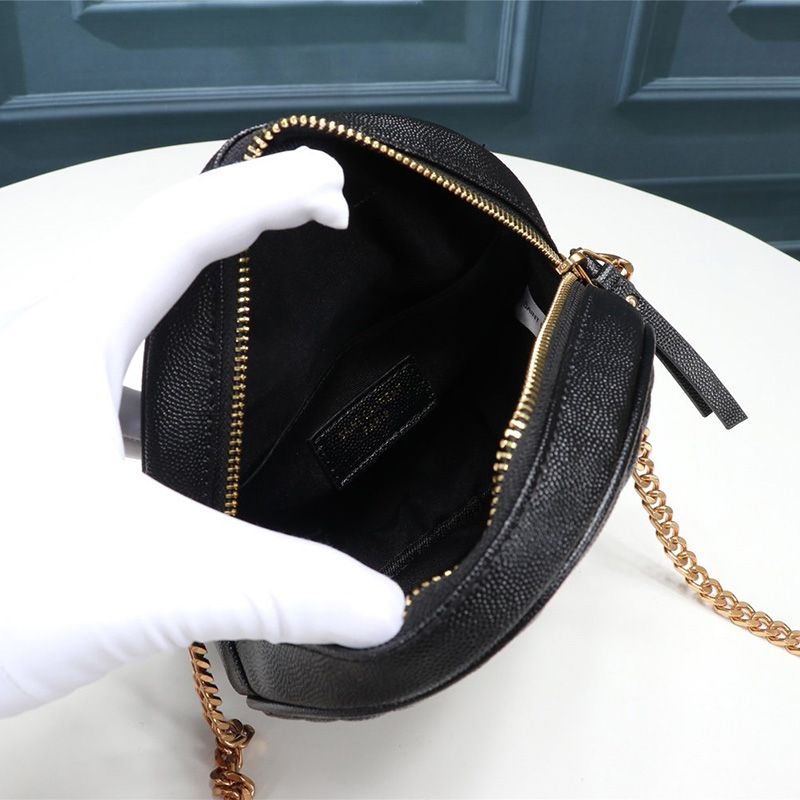 Saint Laurent Vinyle Round Camera Bag In Grained Matelasse Leather Black Gold