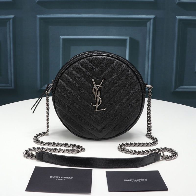 Saint Laurent Vinyle Round Camera Bag In Grained Matelasse Leather Black Silver