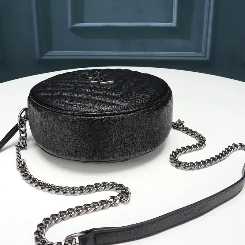 Cheap Saint Laurent Vinyle Round Camera Bag In Grained Matelasse Leather Black Silver