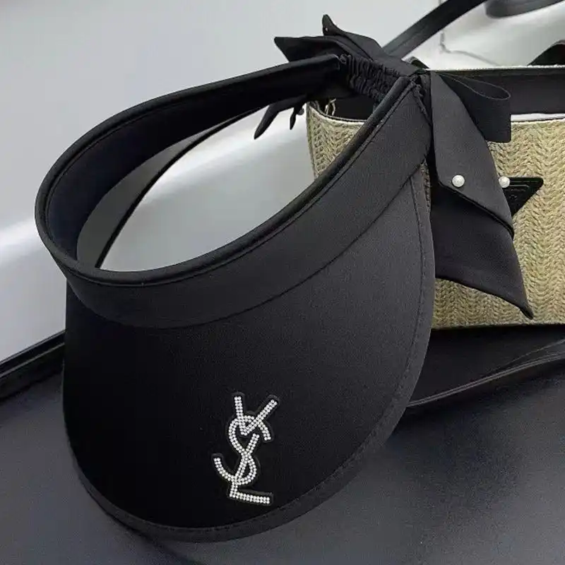 Saint Laurent Visor Cap In Satin with Cassandre Crystals and Bow Tie Pearls Black