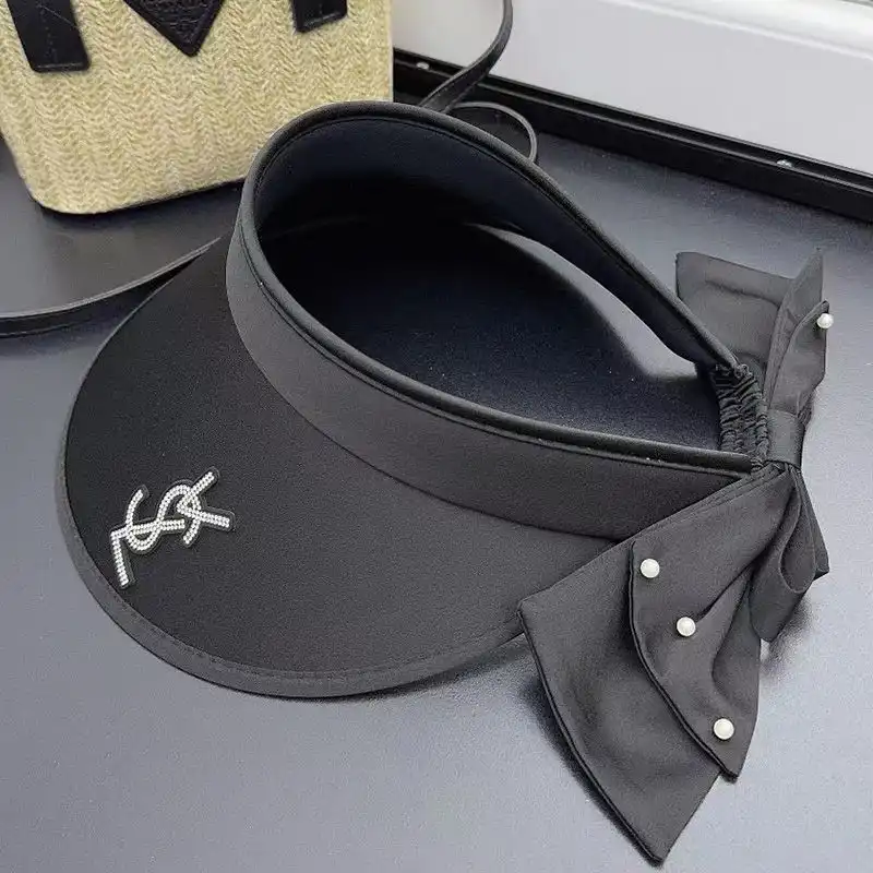 CHEAP Saint Laurent Visor Cap In Satin with Cassandre Crystals and Bow Tie Pearls Black