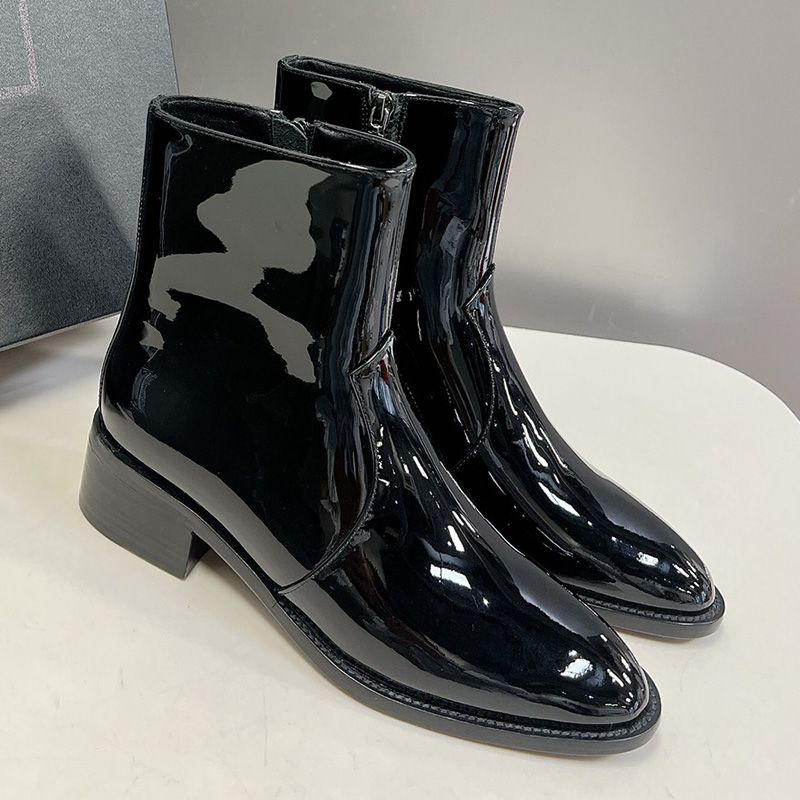 Saint Laurent Wyatt Ankle Boots Women Patent Leather Black