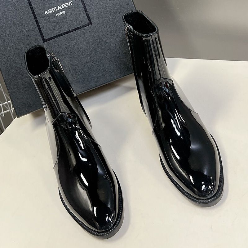 Saint Laurent Wyatt Ankle Boots Women Patent Leather Black