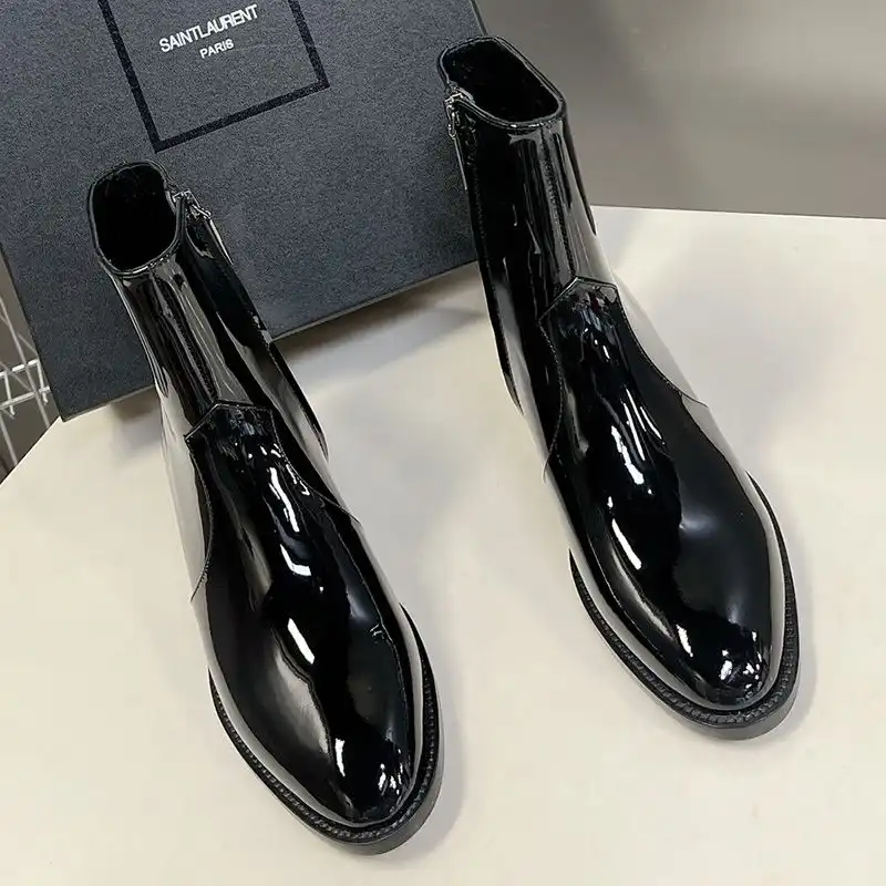 Cheap Saint Laurent Wyatt Ankle Boots Women Patent Leather Black