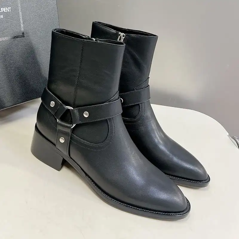 Cheap Saint Laurent Wyatt Harness Ankle Boots Women Smooth Leather Black