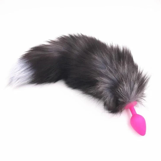 15" Dark Fox Tail with Pink Silicone Princess-type Plug and Extra Vibrator Pleasurable 5466
