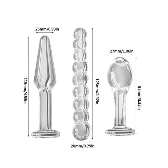 Accessible 4380 Transparent Anal Glass Bead Dildos (3 Piece)