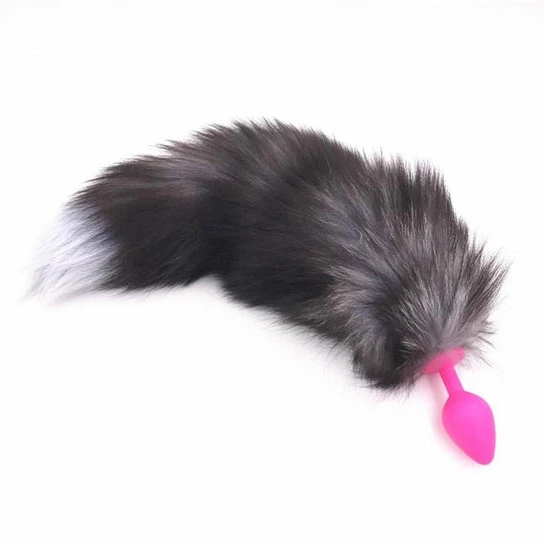 CustomerFavorite 4752 15" Dark Fox Tail with Pink Silicone Princess-type Plug and Extra Vibrator