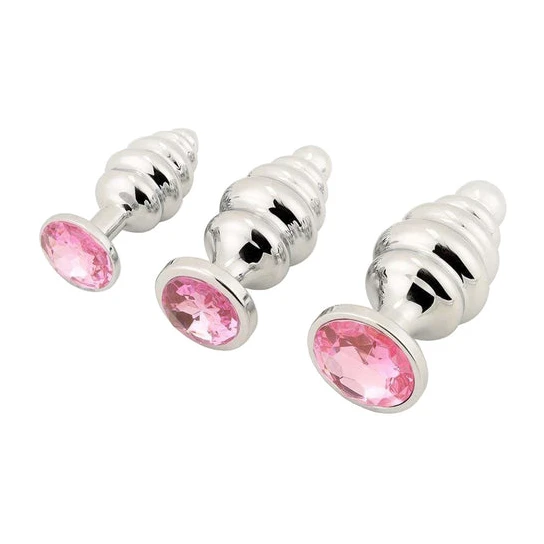 CustomerFavorite 8340 Pink Ribbed Jeweled Anal Training Set (3 Piece)